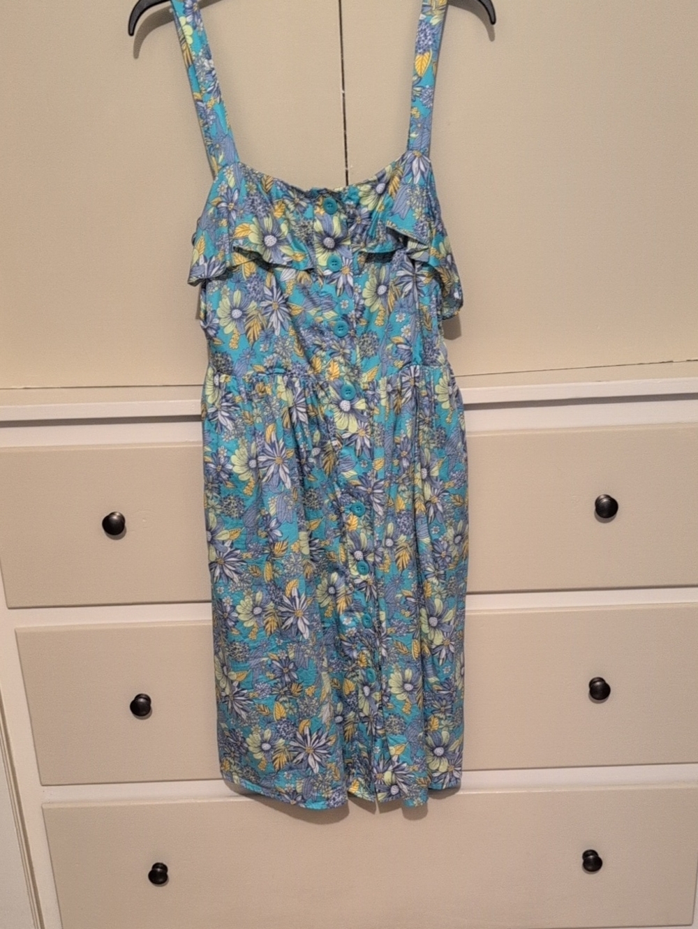 Modcloth Blue Floral Ruffle-Strap Maxi Dress